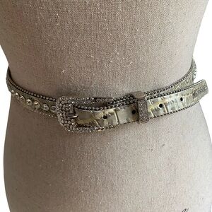 Rhinestone Bling Crystal Croc Embossed Skinny Belt Size M/L